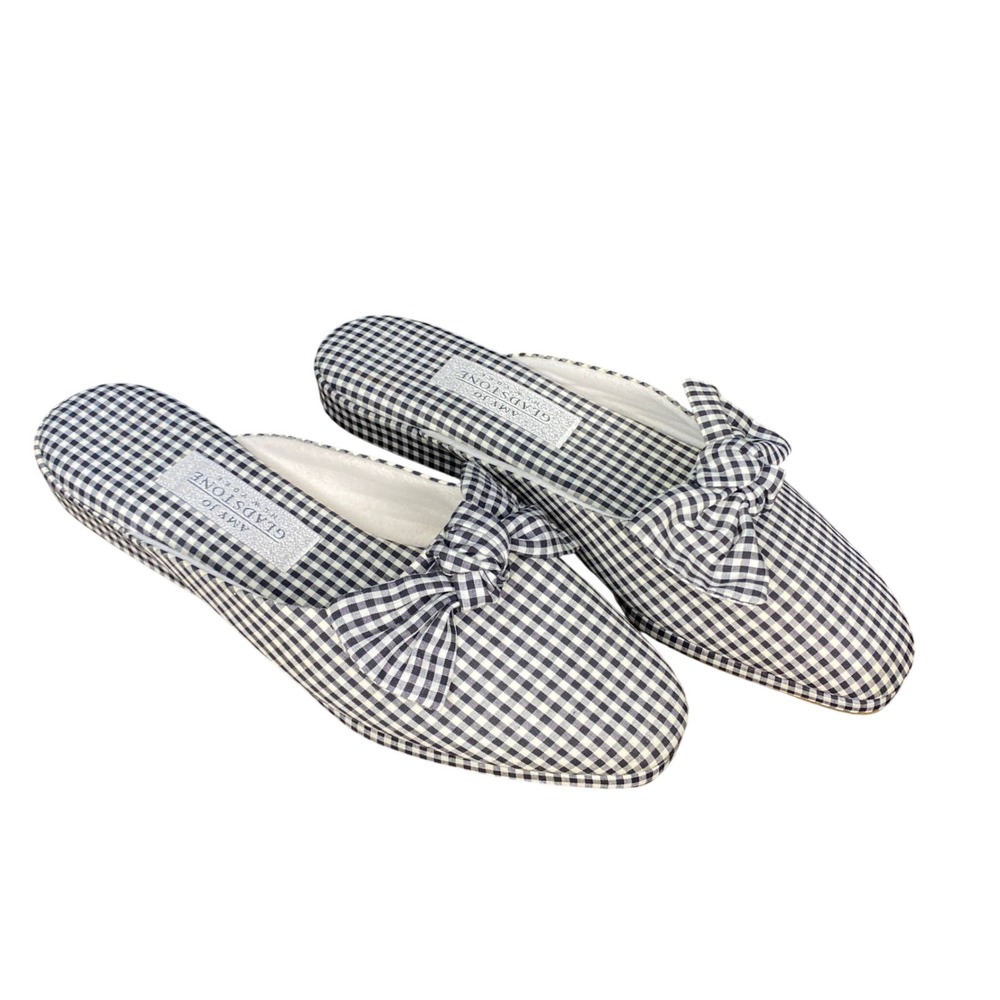 Amy Jo Gladstone New York Black White‎ Gingham Bow Slippers M(7)